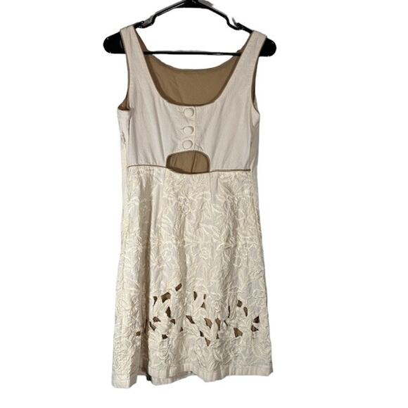 Basil & Maude Cream Sleeveless Floral Embroidered Cutout Sheath Dress Women Sz S - Picture 2 of 12